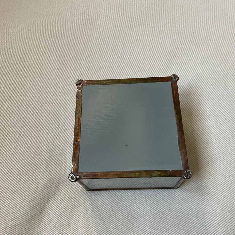 Vintage Etched Glass Trinket Box Curio Jewelry 3” Square Hinged